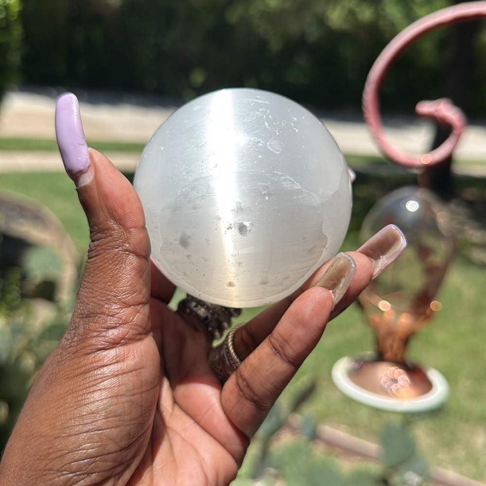 White Satin Spar (Selenite) Crystal Sphere - Picture 3 of 3